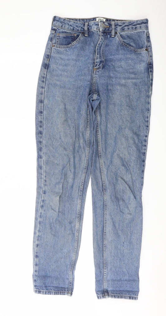 Additional front view of BDG women’s blue cotton straight jeans, size UK 28, in, 32-inch leg regular button