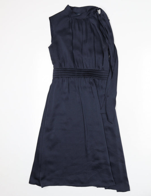 Just Miss Womens Blue Polyester A-Line Size 10 Mock Neck Button - Tie Detail