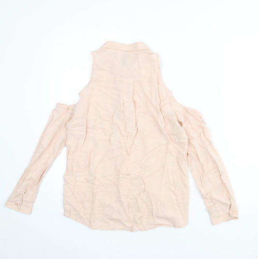 Divided by H&M Womens Pink Viscose Basic Button-Up Size 6 Collared - Shoulder Cut Outs