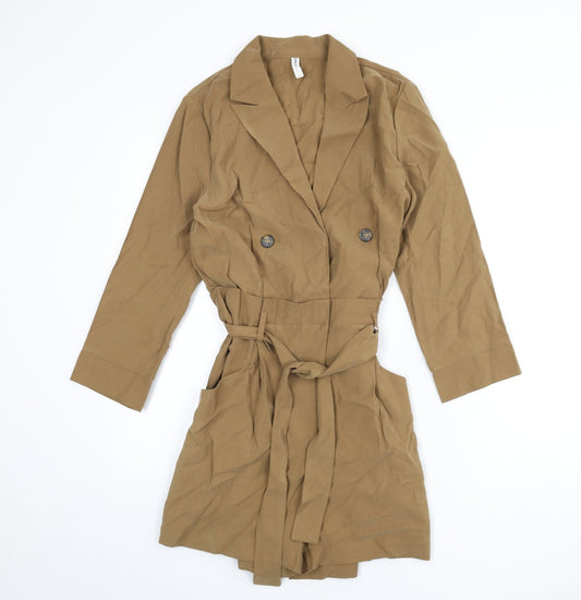 Additional front view of Only women’s brown viscose romper one-piece, size UK 8, 4-inch leg button - belt included