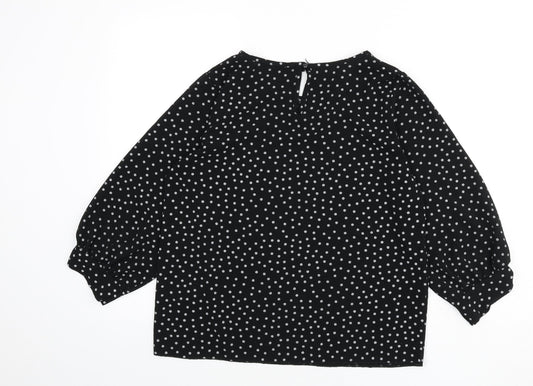 Boohoo Womens Black Polka Dot Polyester Basic Blouse Size 10 Round Neck