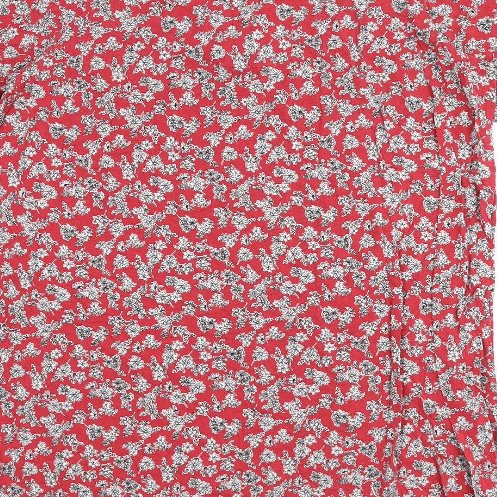 NEXT Womens Red Floral Viscose Sheath Size 18 V-Neck Pullover