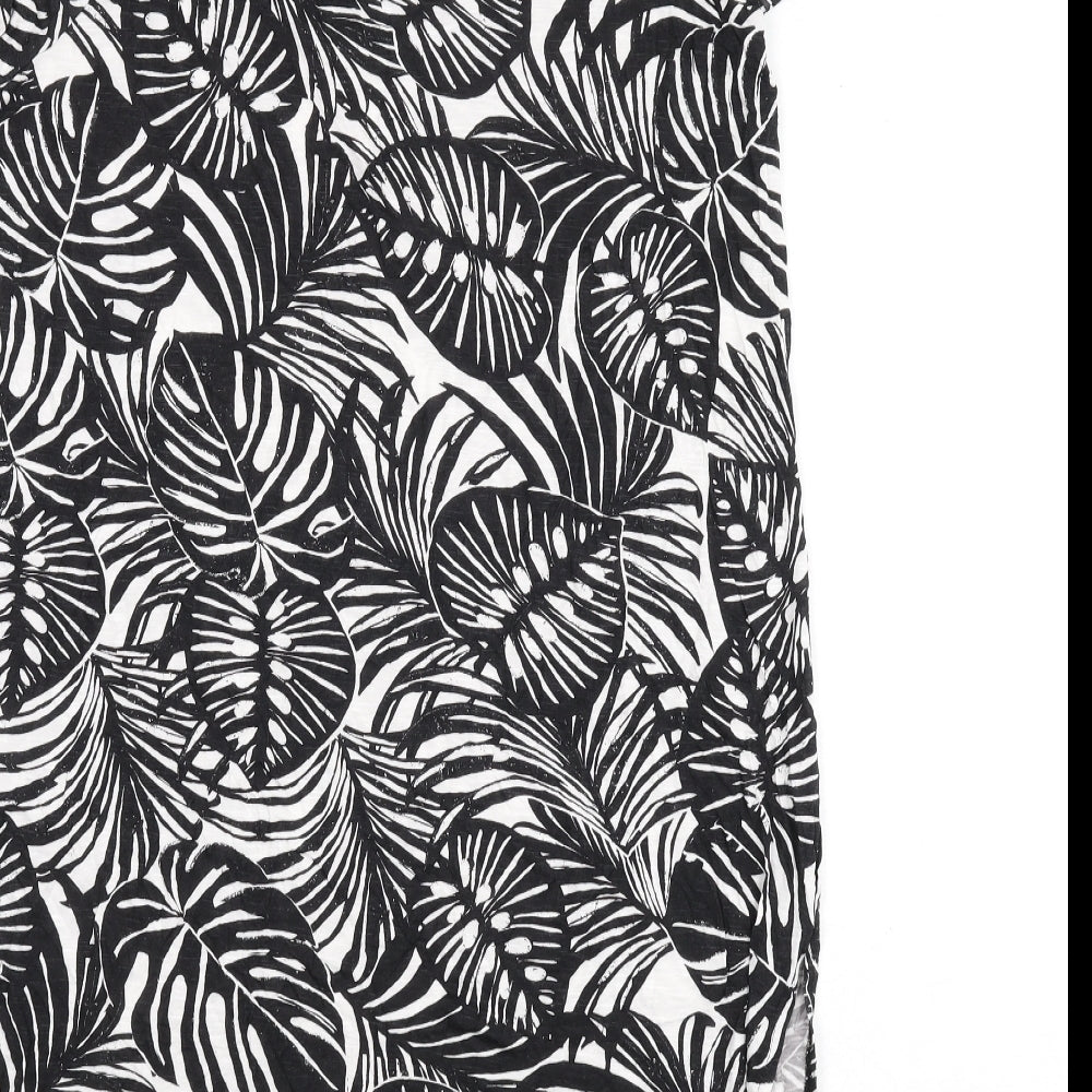 Marks and Spencer Womens Black Geometric Viscose Sheath Size 14 Round Neck Pullover - Leaf Print