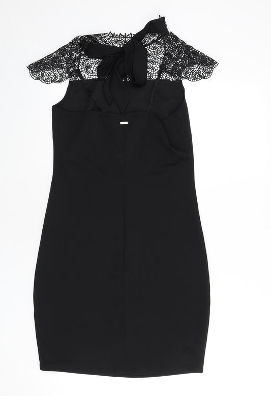 Mohito Womens Black Polyester Bodycon Size 10 Mock Neck Tie - Lace Detail