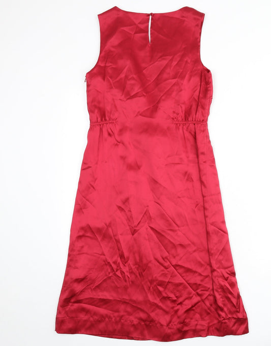 Monsoon Womens Pink Silk A-Line Size 8 Round Neck Button - Tie Detail