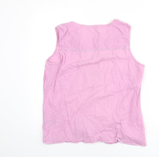 M&Co Womens Purple Cotton Basic Tank Size 14 V-Neck - Embroidered Detail