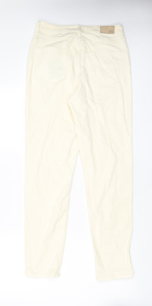 River Island Womens Ivory Cotton Mom Jeans Size 10 L30 in Regular Zip - Pockets