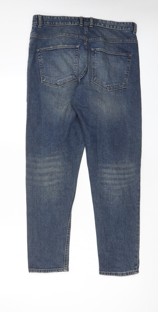New Look Mens Blue Cotton Tapered Jeans Size 32 in L32 in Regular Zip - Pockets