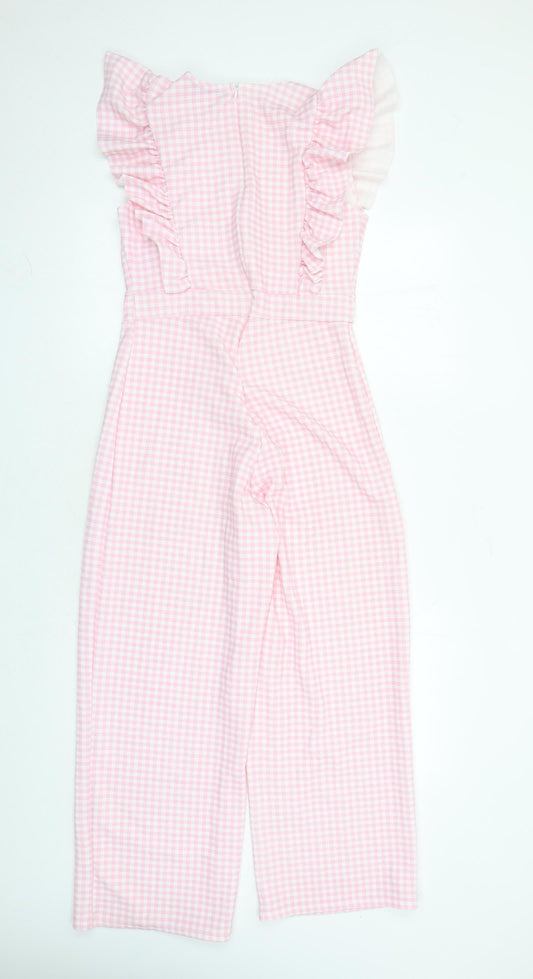 Boohoo Womens Pink Check Polyester Jumpsuit One-Piece Size 12 L25 in Zip