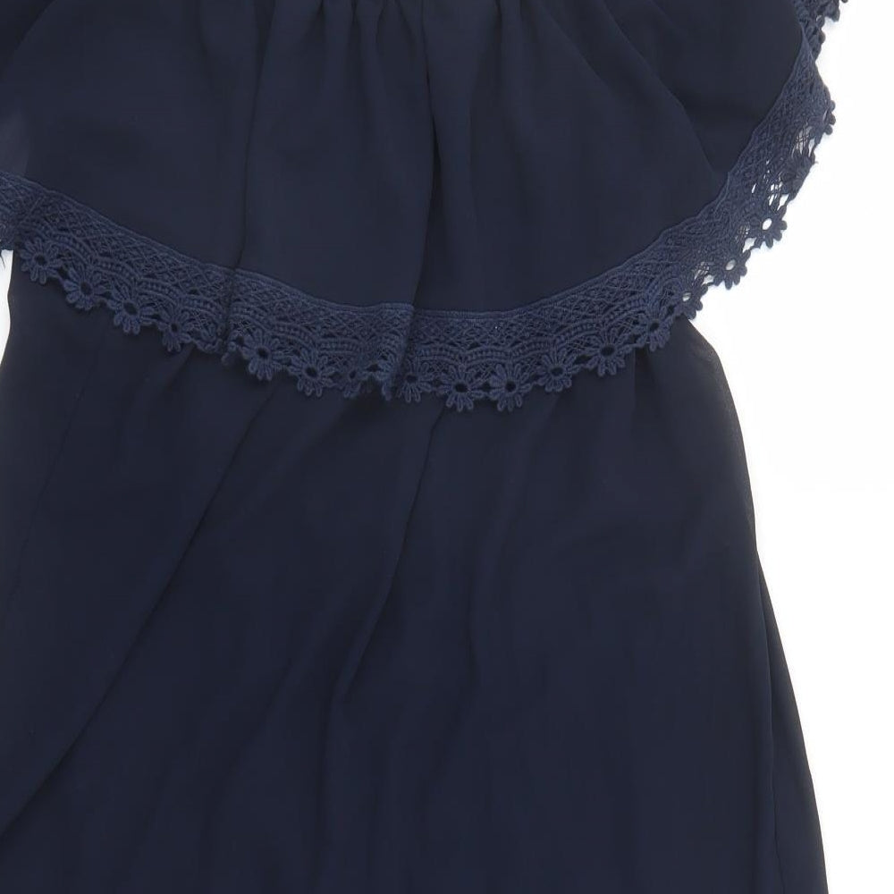 Izabel London Womens Blue Polyester A-Line One Size Boat Neck Pullover - Cropped