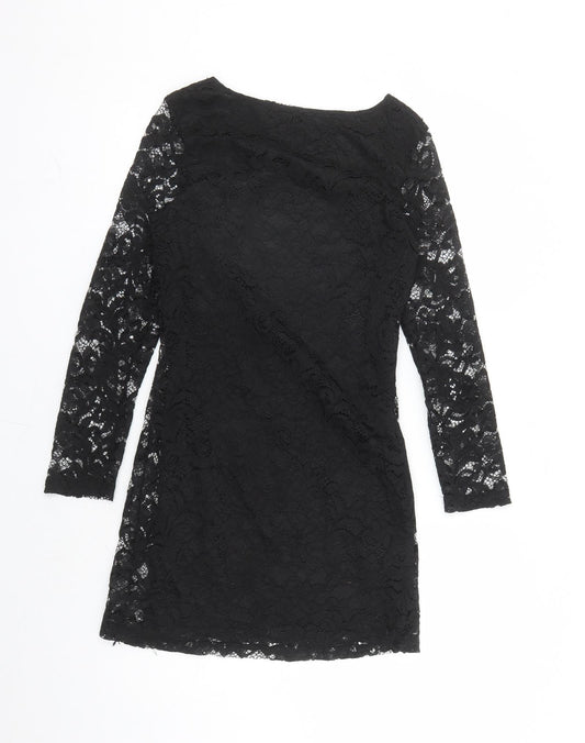 Mela London Womens Black Geometric Polyester Bodycon Size 10 Round Neck Pullover