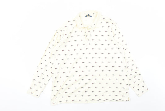 Cotton Traders Womens Ivory Geometric 100% Cotton Basic Polo Size M Collared - Robin Pattern