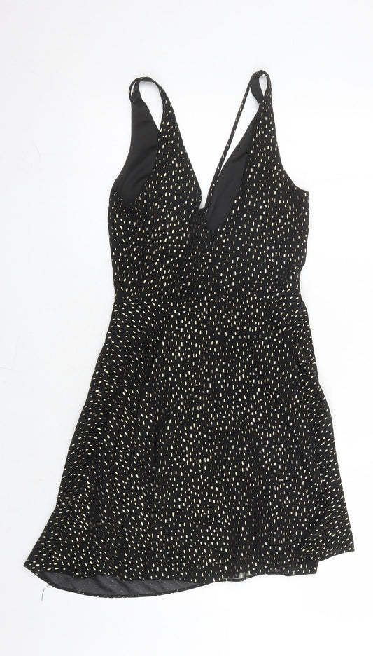 Miss Selfridge Womens Black Geometric Polyester Fit & Flare Size 6 V-Neck Zip