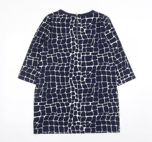 Marks and Spencer Womens Blue Geometric Polyester A-Line Size 14 Round Neck Zip