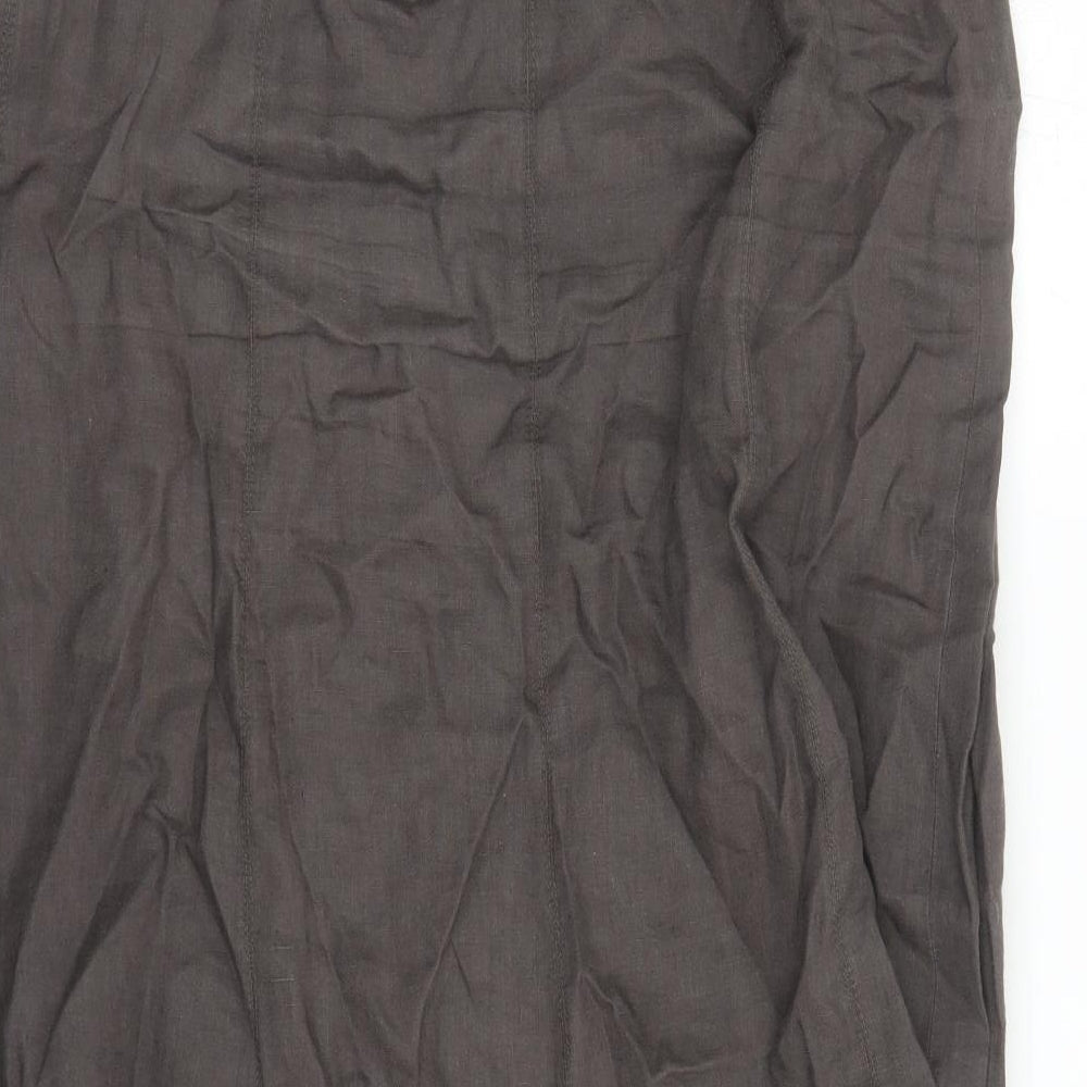 Per Una Womens Brown Linen A-Line Skirt Size 16 Zip - Embroidered Detail Sequin