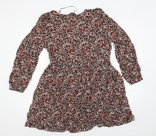 Marks and Spencer Womens Multicoloured Geometric Viscose A-Line Size 14 V-Neck Pullover - Elastic Waist