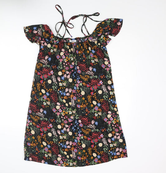 Additional front view of Only women’s multicoloured floral polyester shift, size UK 8, square neck tie - cold shoulder