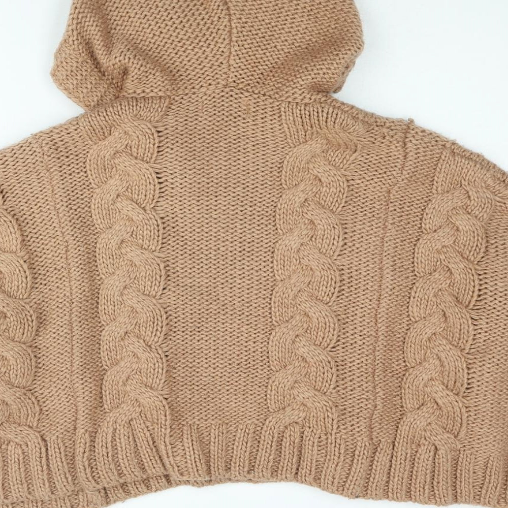 BSB Womens Beige Round Neck Acrylic Pullover Jumper Size M - Hooded Cropped