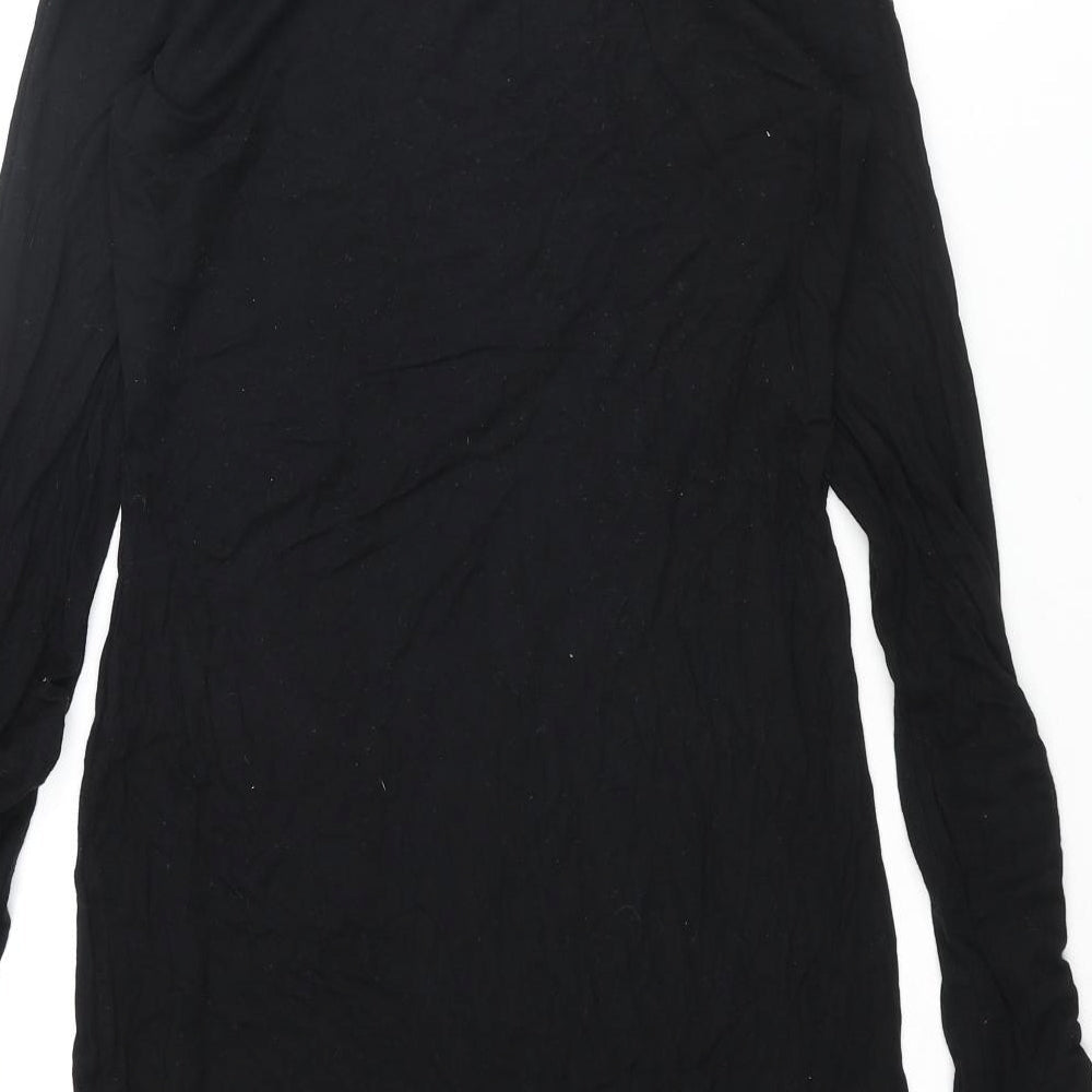Miss Selfridge Womens Black Viscose Shift Size 10 Round Neck Pullover - Rouched Sleeve