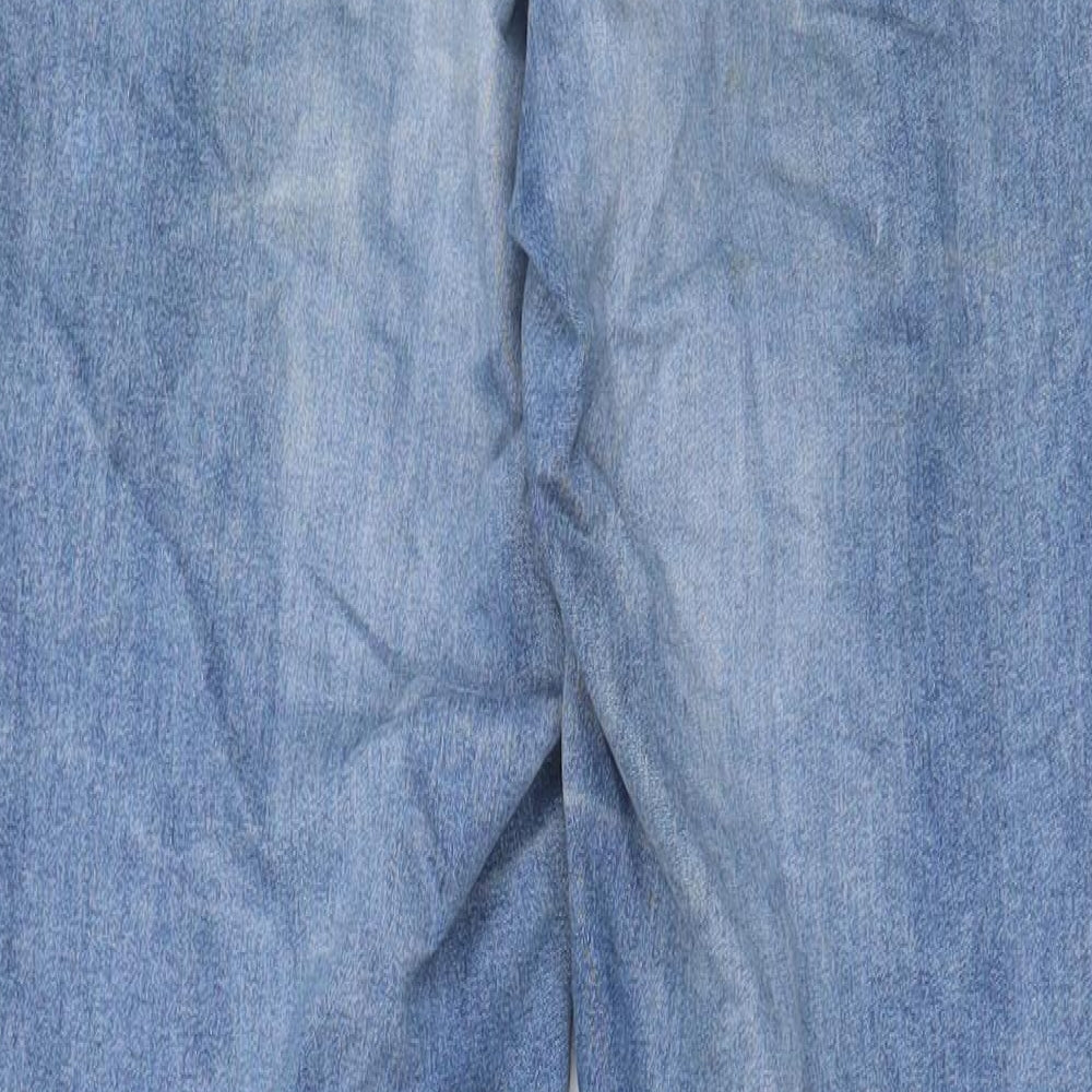 Brand and care label for ASOS women’s blue cotton skinny jeans, size UK 28, in, 30-inch leg regular zip - pockets, belt loops
