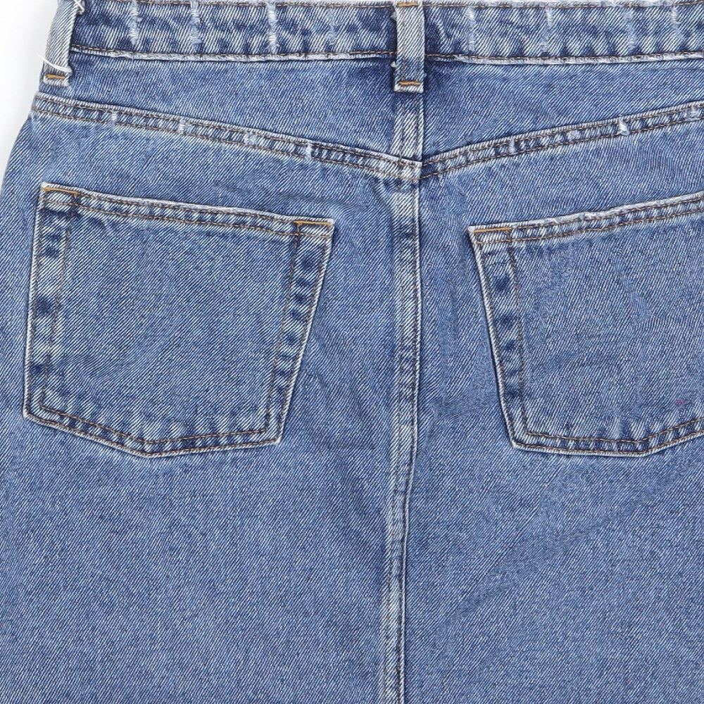 H&M Womens Blue Cotton A-Line Skirt Size 8 Zip - Distressed, Pockets, Belt Loops