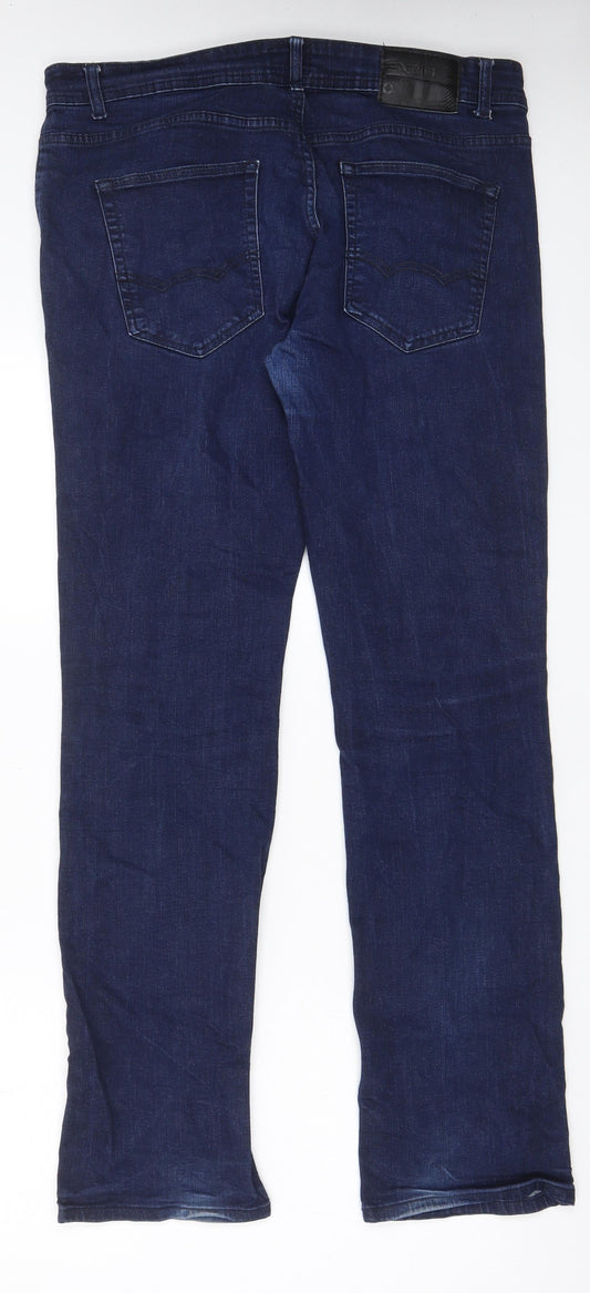 Enzo Mens Blue Cotton Straight Jeans Size 36 in L33 in Regular Button - Pockets, Belt Loops
