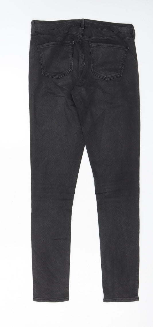Topshop Womens Black Cotton Trousers Size 26 in L32 in Regular Zip - Coated