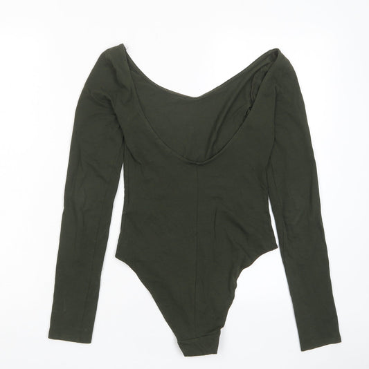 H&M Womens Green Cotton Bodysuit One-Piece Size XS Snap