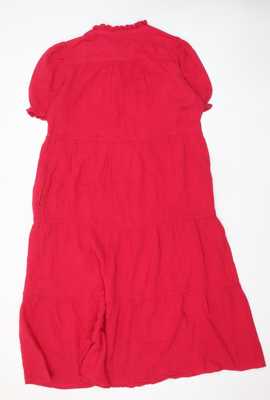 Per Una Womens Pink Cotton Maxi Size 12 Crew Neck Pullover - Keyhole neck