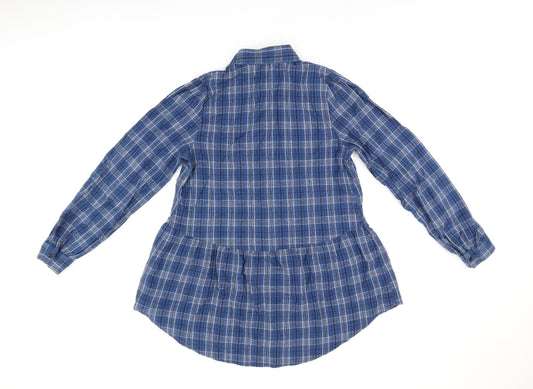 NEXT Womens Blue Plaid Cotton Basic Button-Up Size 10 Collared