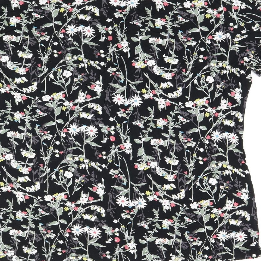 Marks and Spencer Womens Black Floral Viscose Top Pyjama Top Size 14