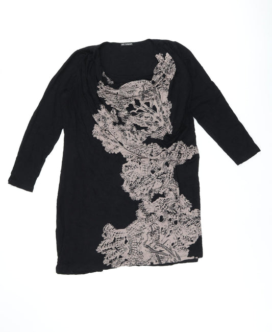 Additional front view of Autograph women’s black geometric viscose basic blouse, size UK 14, cowl neck