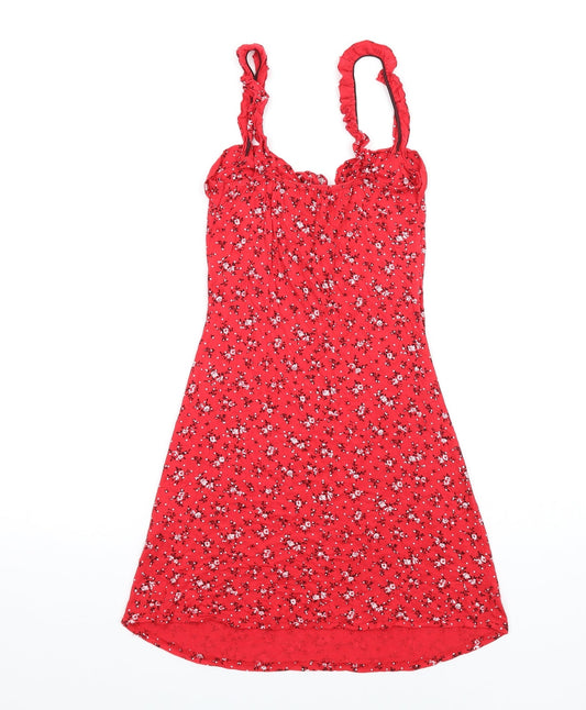 PRETTYLITTLETHING Womens Red Floral Viscose A-Line Size 6 V-Neck Pullover