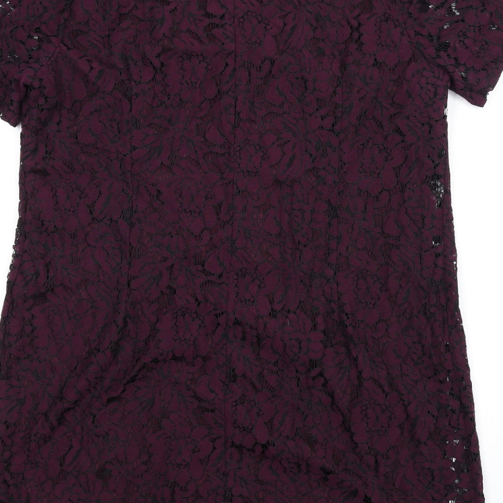 Dorothy Perkins Womens Purple Nylon A-Line Size 16 V-Neck Button