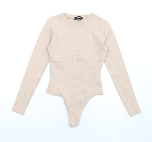 Additional front view of Missguided women’s beige polyester bodysuit one-piece, size UK 6, snap
