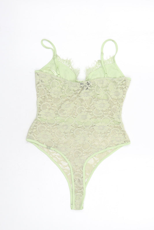 Naanaa Womens Green Floral Polyester Bodysuit One-Piece Size 10 Snap