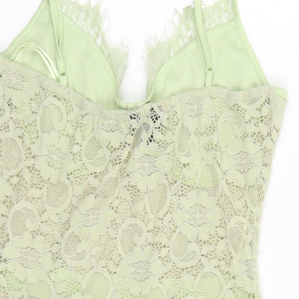 Naanaa Womens Green Floral Polyester Bodysuit One-Piece Size 10 Snap