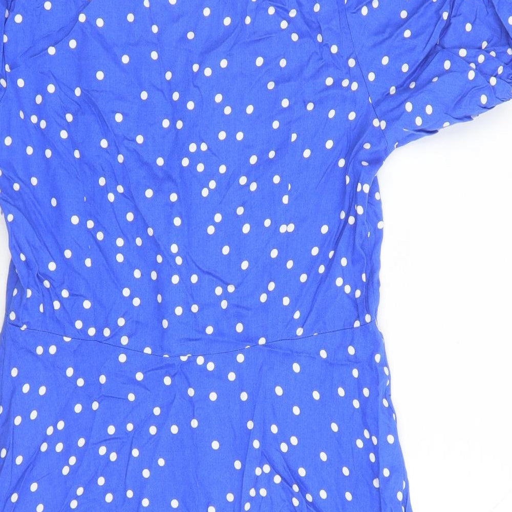 Marks and Spencer Womens Blue Polka Dot Viscose A-Line Size 10 V-Neck Zip