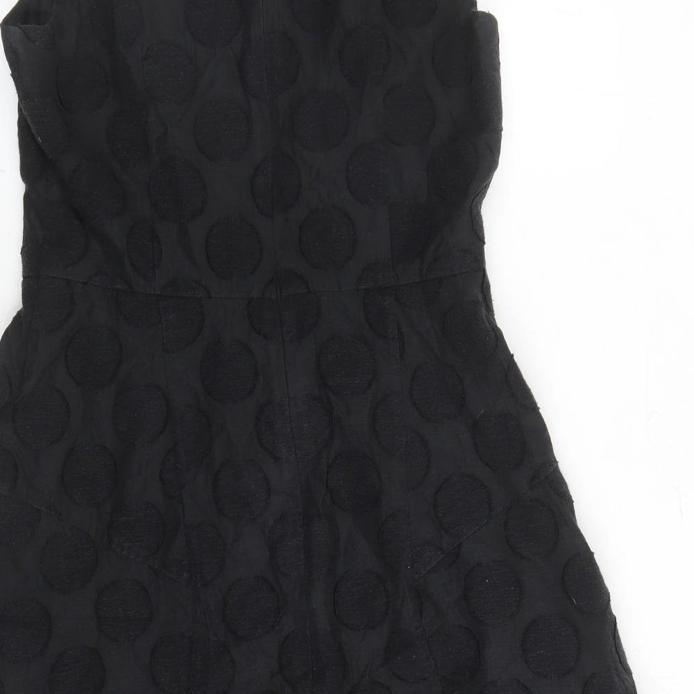 Pepperberry Womens Black Polka Dot Cotton Fit & Flare Size 12 Round Neck Zip - Lined