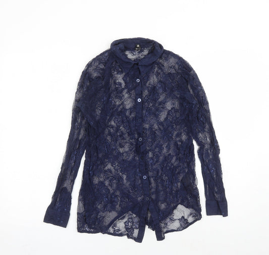Womens UK Size 10 Divided by H&M Blue Basic Button-Up
