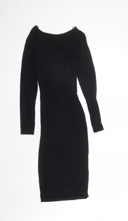 River Island Womens Black Polyester Bodycon Size 12 Round Neck Pullover - Open Detail On Front