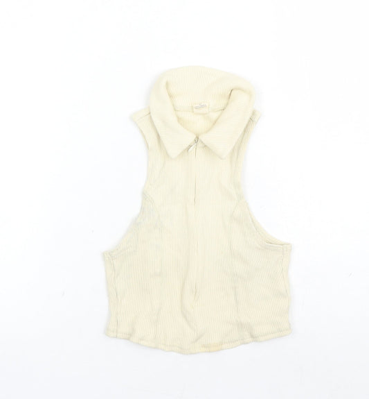 Womens UK Size S Urban Outfitters Beige Cropped Polo