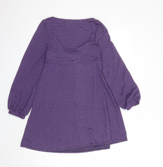 ASOS Womens Purple Houndstooth Polyester Fit & Flare Size 4 Scoop Neck Pullover