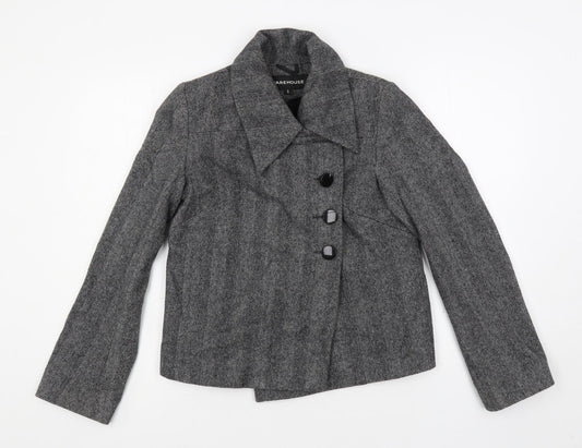 Warehouse Womens Grey Herringbone Jacket Size 8 Button