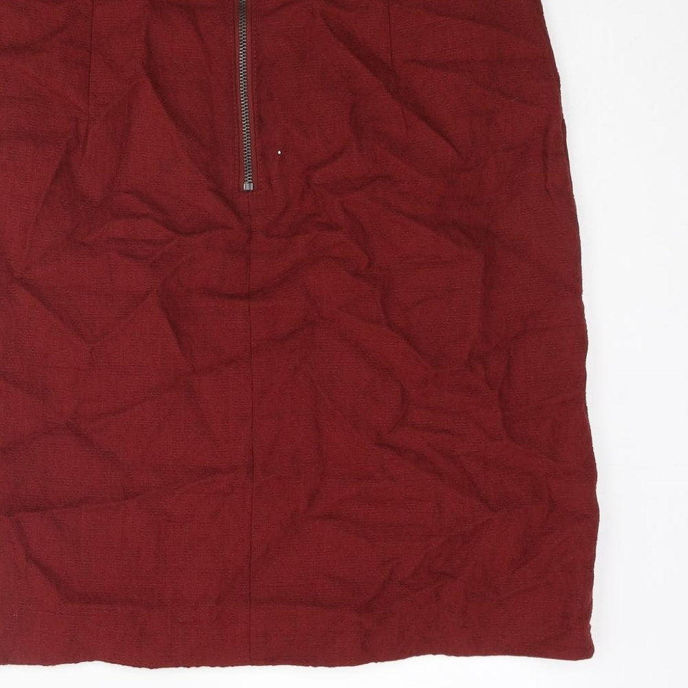 Marks and Spencer Womens Red Geometric Cotton Straight & Pencil Skirt Size 8 Zip