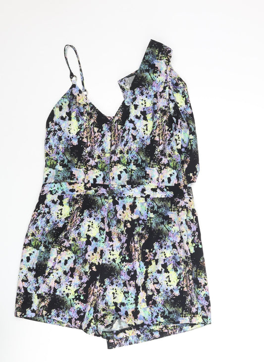 River Island Womens Multicoloured Geometric Polyester Playsuit One-Piece Size 16 Zip - Skort Wrap Style