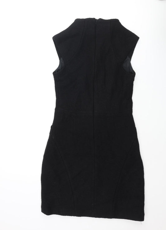 Zara Womens Black Polyester Mini Size M Mock Neck Zip - Textured