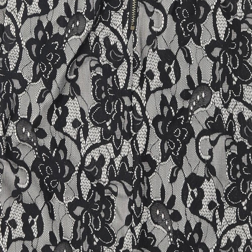 New Look Womens Black Floral Nylon Straight & Pencil Skirt Size 8 Zip