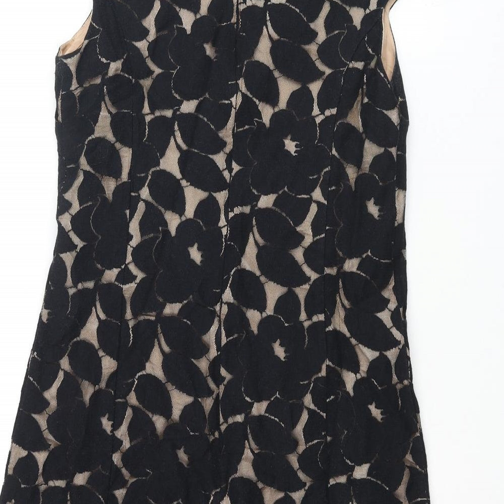 Wallis Womens Black Geometric Cotton A-Line Size 10 Round Neck Zip