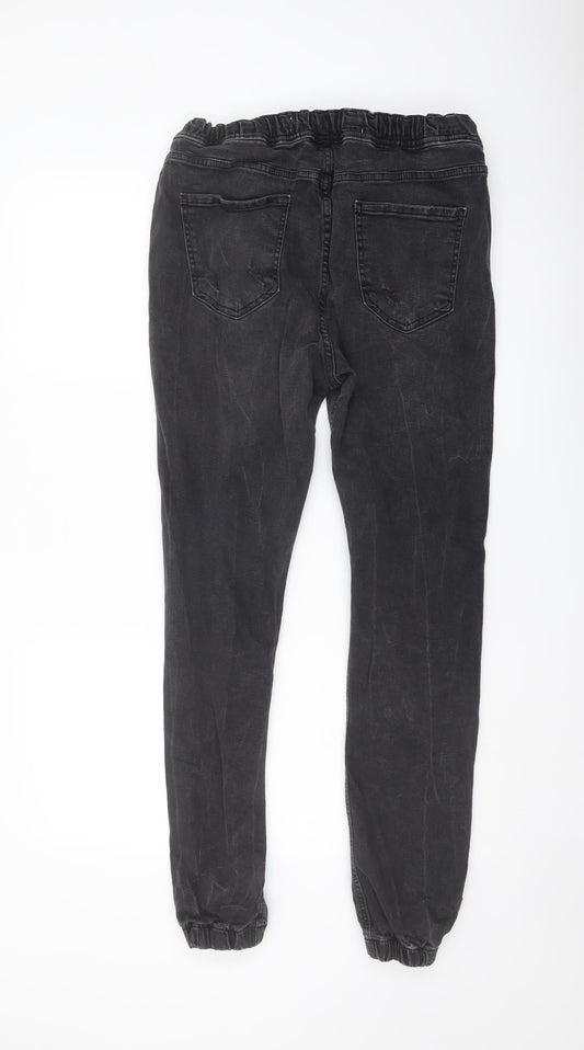 Denim & Co. Mens Grey Cotton Jogger Trousers Size XS L29 in Regular Drawstring